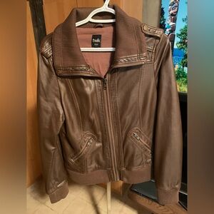 Twik Chocolate Leather-Look Jacket for Women